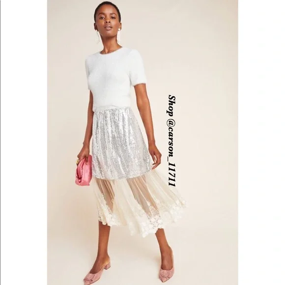 NWT Anthropologie Maribeth Sequined Midi Skirt - Picture 4 of 6